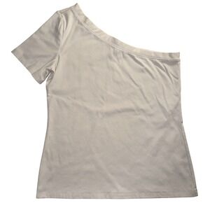 Ann Taylor One Shoulder Tee Sz Small Off White Capsule Elevated Date Night Basic
